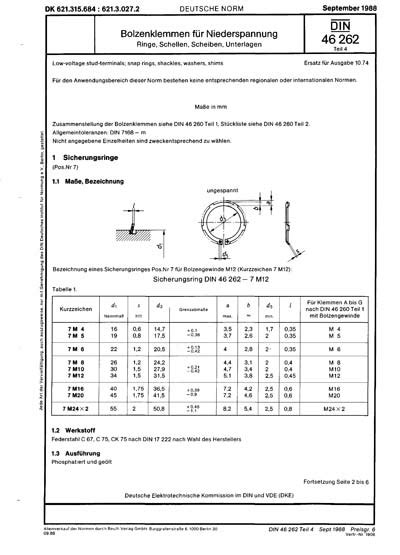 DIN 46262-4:1988 DE - Bolzenklemmen für Niederspannung; Ringe, Schellen ...