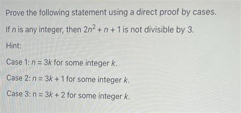 Solved Prove The Following Statement Using A Direct Proof By Chegg