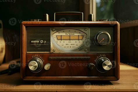 Vintage Radio On A Wooden Table In The Interior Of The Room Vintage