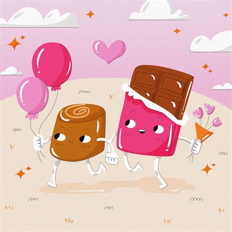 Ilustraci N Linda Pareja De Chocolate Vector Premium