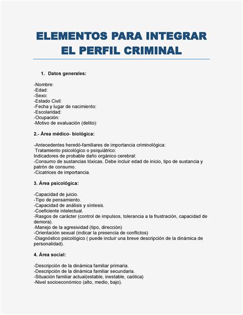 Elementos Para Integrar Un Perfil Criminal ELEMENTOS PARA INTEGRAR EL