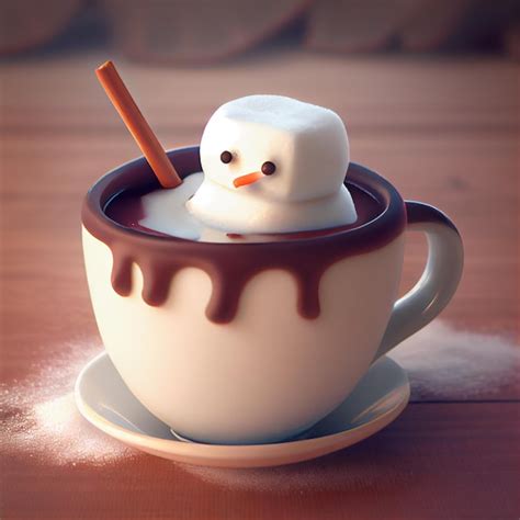 Premium Photo Marshmallow Snowman In A Cup Of Hot Cocoa Illustration Generative Ai