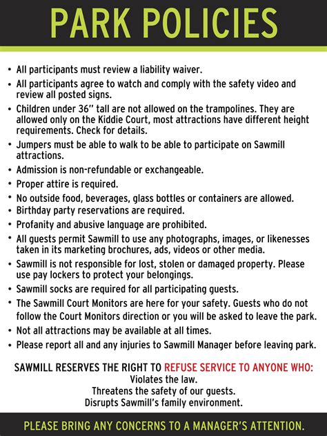 Park Safety — Sawmill Adventure Park