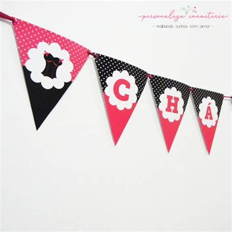 Bandeirinha Chá de Lingerie Poá Pink e Preto Elo