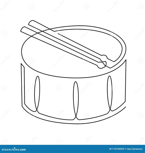 Continuous Line Drawing Of Snare Drum Vector Icon Musical Instrument