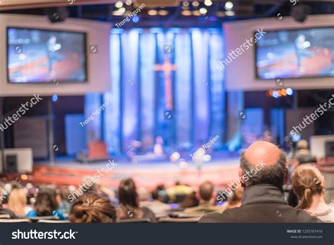 Blurred Abstract Christian People Inside Church Stock Photo 1255787416