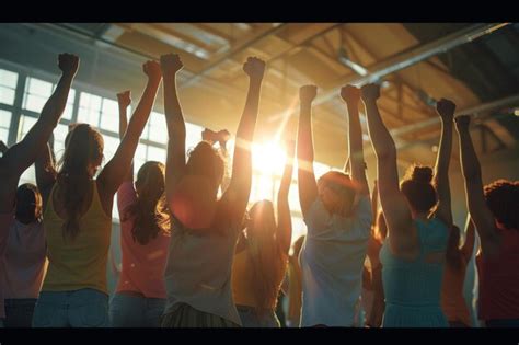 Team Cheering During A Teambuilding Exercise Premium Ai Generated Image