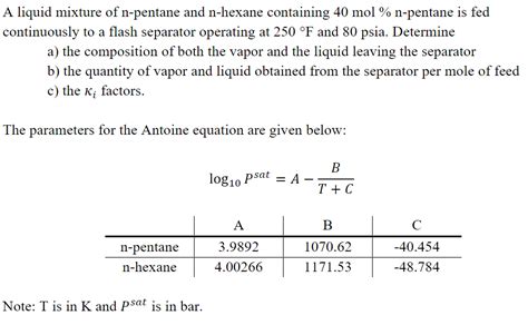 Solved A Liquid Mixture Of N Pentane And N Hexane Containing Chegg