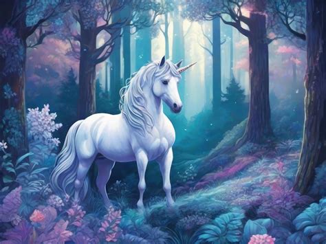 Premium Photo Beautiful Unicorn In The Enchanted Forest