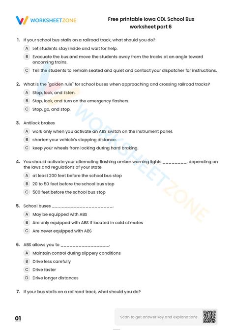 Free printable Iowa CDL School Bus worksheet part 7 | Worksheet Zone