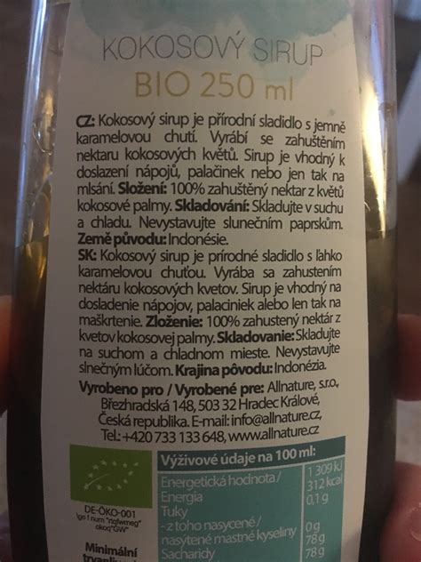 Podrobné informace o potravině Kokosový sirup