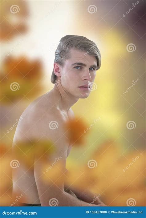 Nude Handsome Man In Forest Light Opening With Leaves Stock Photo Image Of Caucasian Human