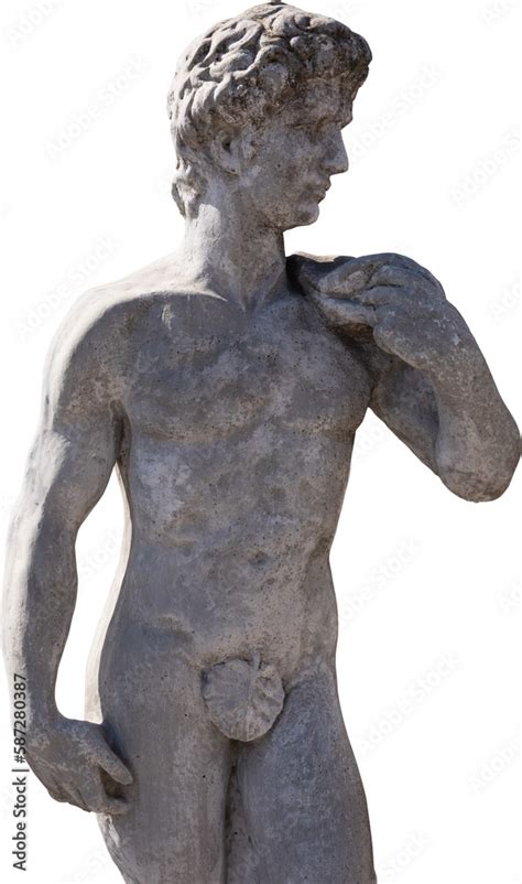 Image Of Ancient Classical Style Weathered Sculpture Of Naked Man On Transparent Background