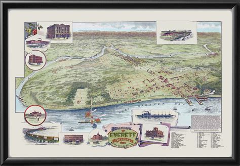 Everett Wa 1893 Restored Map Vintage City Maps