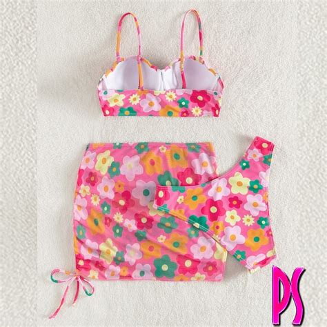 Karina Big Floral Push Up Scallop Trim Bikini Pink Sugar Bikini