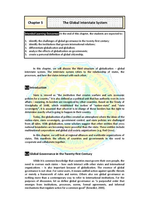 GE 3 - Global Interstate System - pw Intended Learning Outcomes: At the