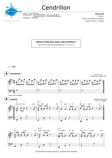 Partition piano Cendrillon Téléphone Partitions Noviscore