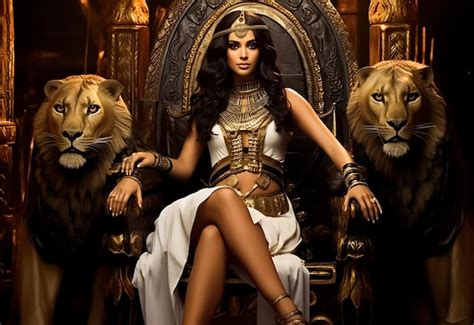 Premium AI Image Cleopatra Pharaoh Egyptian Queen On Royal Throne Hot Body Full Golden