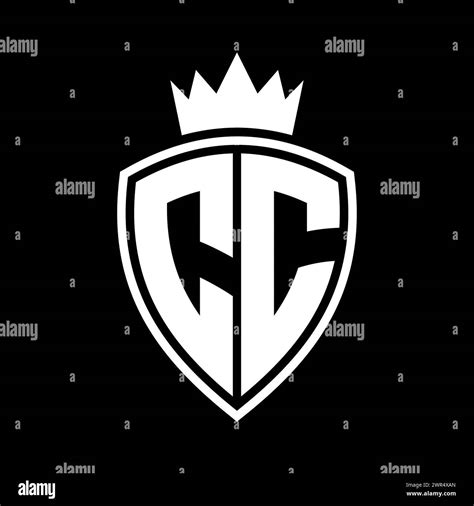 cc letter bold monogram  shield  crown outline shape  black