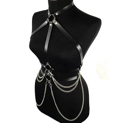 Nova sexy feminina suspensórios peito cinto de couro harajuku gothic lingerie ajustável bondage
