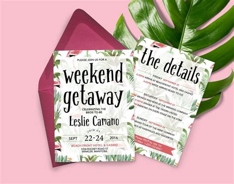 Tropical Weekend Getaway Bachelorette Invitation Bachelorette Etsy