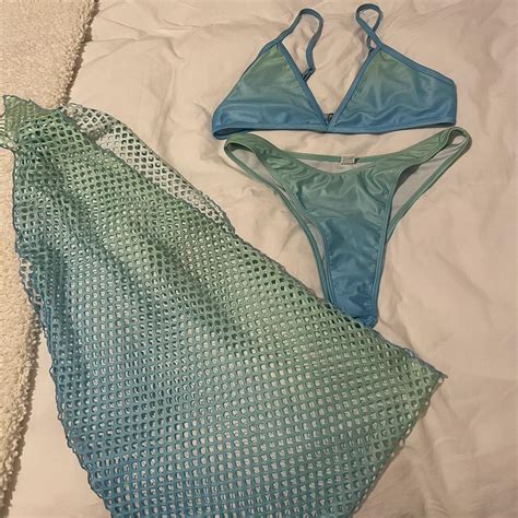 Ombre Blue And Green Bikini Set With Sarong SIZE M X Depop