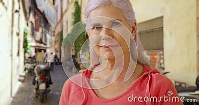 Smiling Portrait Of Cute Mature Woman On Small Street In Rome Stock Video Video Of Laughter