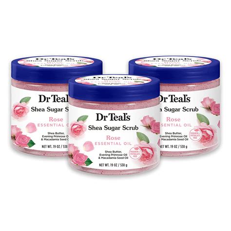 Dr Teal's Rose Shea Sugar Body Scrub - 19 oz (3 Pack) | Exfoliating