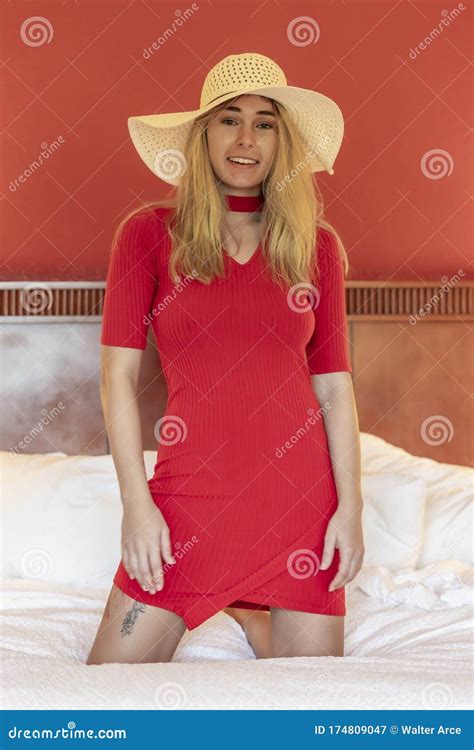 Gorgeous Blonde Model Poses In Lingerie In A Home Environment Stock Image Image Of Attractive