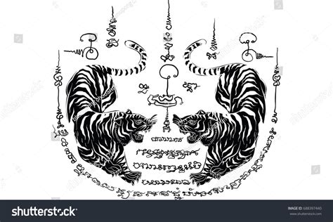 Thai Traditional Tattoo Tiger Stock Vector (Royalty Free) 688397440 ...