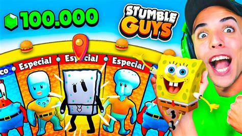 COMPRÉ al 100 las NUEVAS SKINS de BOB ESPONJA en STUMBLE GUYS YouTube