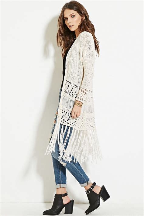 Fringed Crochet Cardigan White Crochet Top Sweaters For Women White