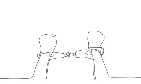 One Line Branch with hands in handcuffs Vector Drawing. Style Template bogged down. Modern ...