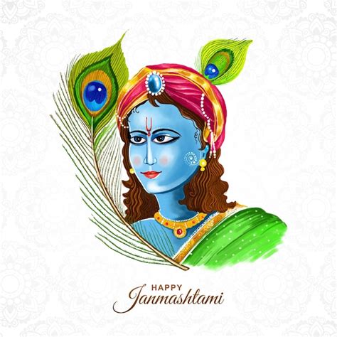 Free Vector Lord Krishna Janmashtami Religious Holiday Card Background