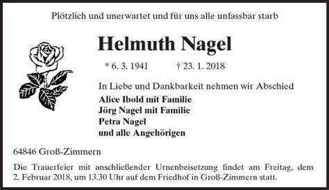 Traueranzeigen Von Helmuth Nagel Vrm Trauer De