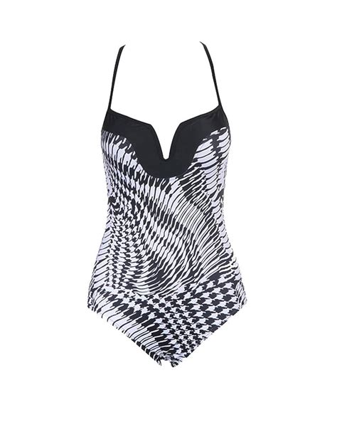 Mengmiao Damen Retro Badeanzug Tiefer V Ausschnitt Neckholder Bikini