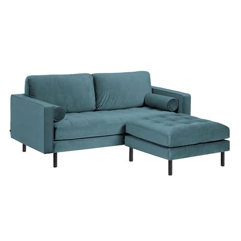 Диван вельветовый двухместный с пуфом синий 182 см Bogart Turquoise от ...