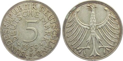 Deutschland BRD 5 Mark 1959 J Silberadler VF MA Shops