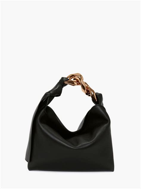 Small Chain Hobo Leather Shoulder Bag In Black Jw Anderson Us