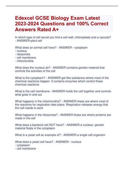 edexcel gcse biology exam latest questions   correct answers