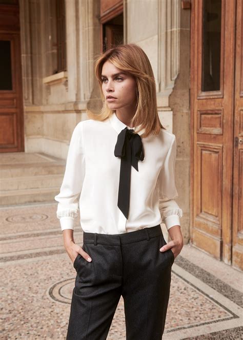 White Pussy Bow Blouse Black Tie Sezane Lady