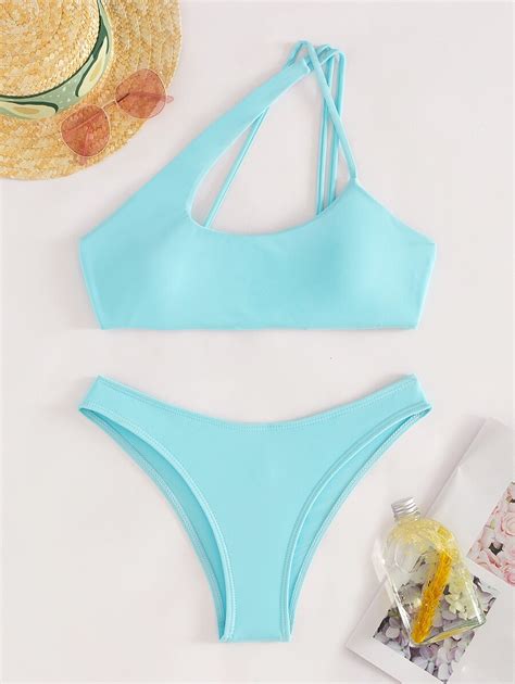 Bikini De Unicolor Con Corte Conjunto De Bikini Con Un Solo Hombro Y Dise O Sin Espalda Para