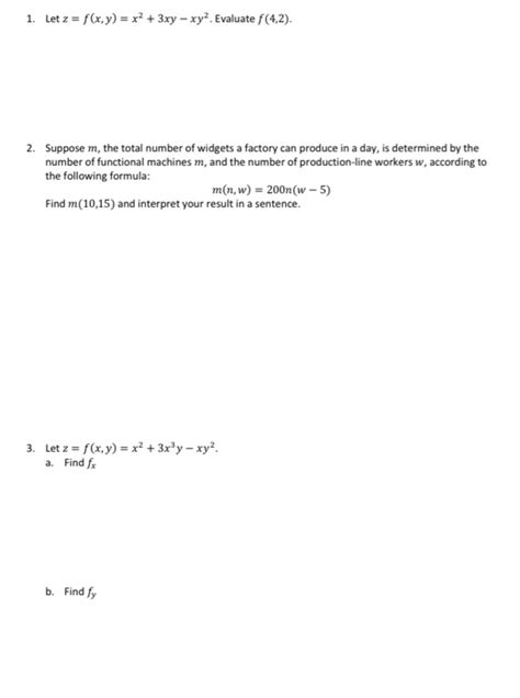 Solved 1 Let Z F X Y X2 3xy Xy2 Evaluate F 4 2