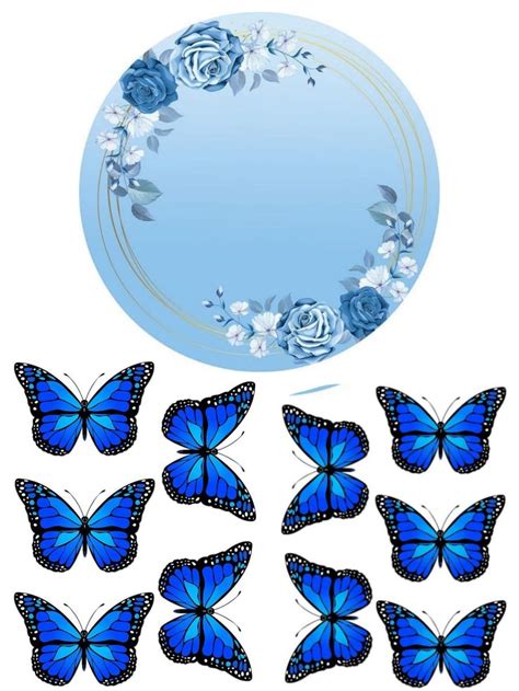 Topper Borboleta Azul - Topper borboletas azuis | Borboleta azul, Enfeite para bolos ...