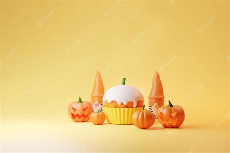Premium Photo Pumpkin Cupcake 3d Illustration With White Icing And
