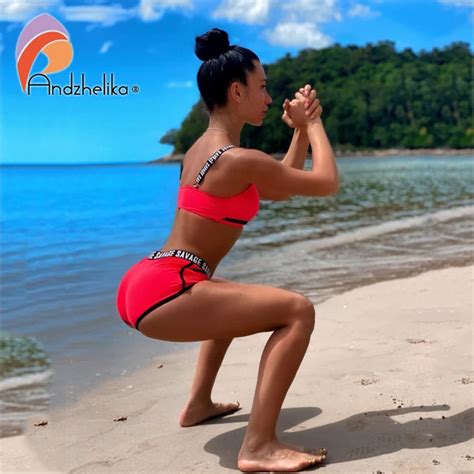 Andzhelika Bikinis Women Letter Sport Swimsuit Soft Cup Bikinis Set Summer Sexy Brazilian Bikini