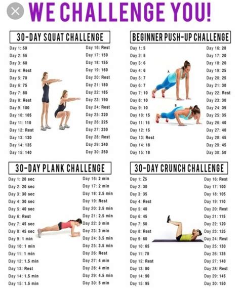 day modified push  squat plank crunch challenge fitness