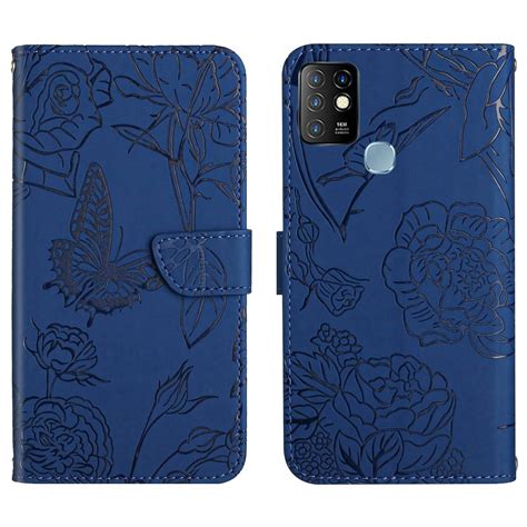 For Infinix Hot Ht Skin Feel Butterfly Embossed Flip Leather Phone Case Blue Alexnld