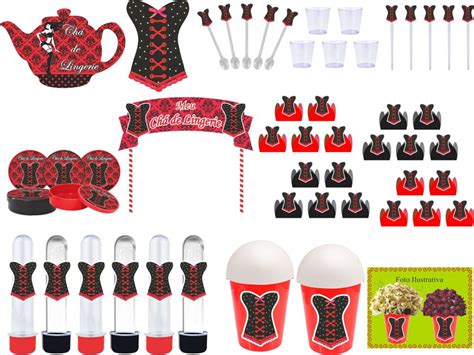 Kit Festa Chá de Lingerie vermelhopreto 255 Pças 30 Pes