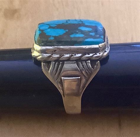 VINTAGE Old Pawn Navajo Sterling Silver Turquoise Rin Gem